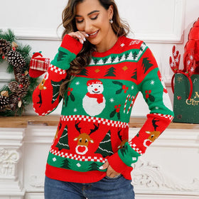 Wholesale Winter Casual Cartoon Flowers Front Logo Custom Knit Oversize Plus Size Knitted Pullover Sweater for Women