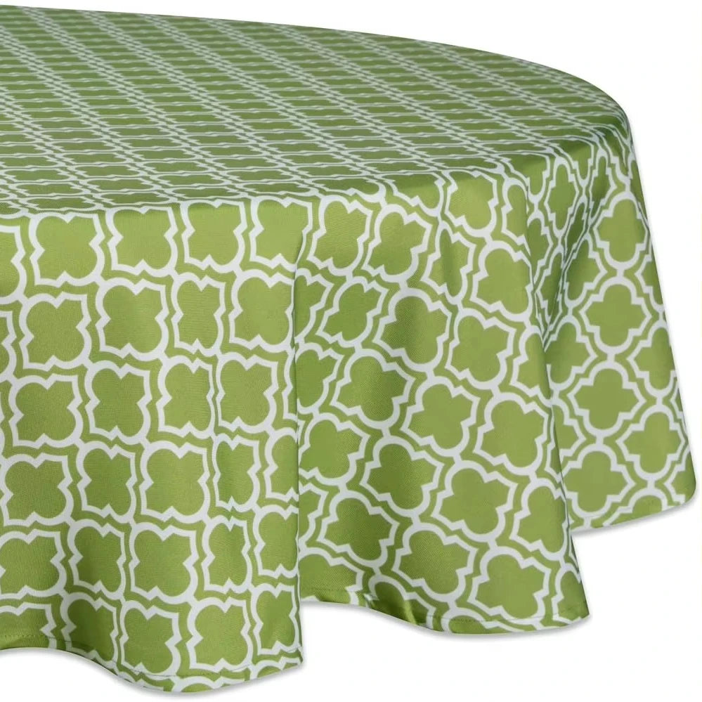 100% Polyester Green Printed Outdoor Water Repellant Washable Party Decorative Round Lattice Tablecloth