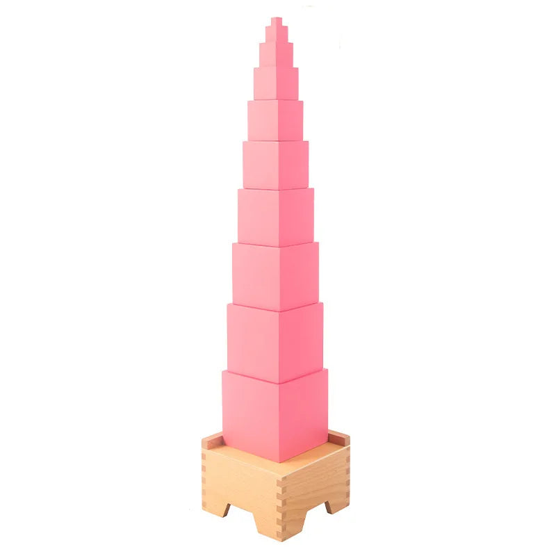 HOYE CRAFT Early Learning Wooden Toy Kids Wooden Montessori Toy Pink Tower Stand
