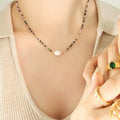 New Design Small Natural Stone Tourmaline Stainless Steel Beads Freshwater Pearl Gemstone Choker Necklace P1384