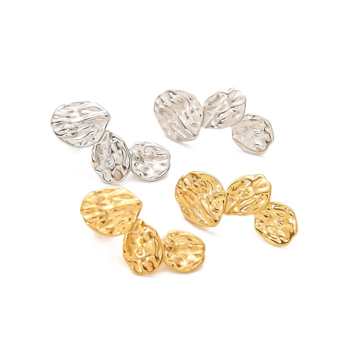 Hypoallergenic Stainless Steel 18K Gold Plated Vintage Embossed Petals French Stylish Stud Earrings for Women Designer