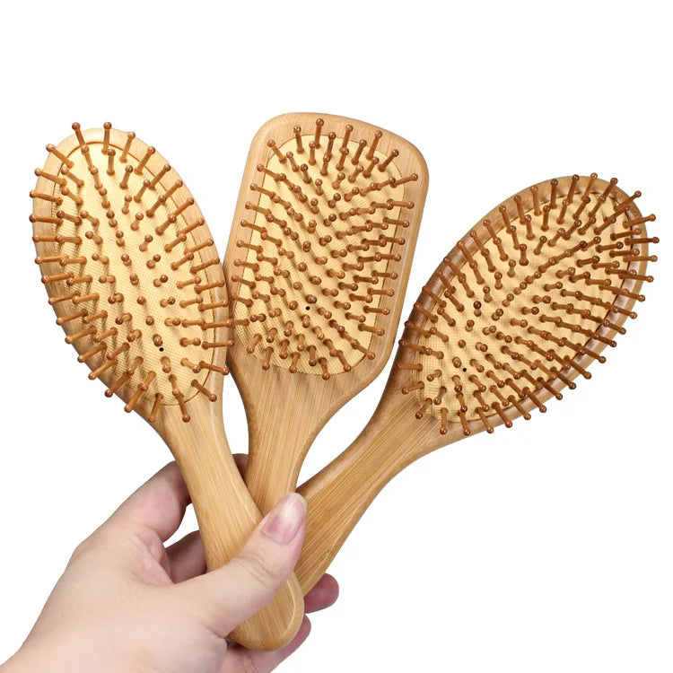 2026 Natural Organic Comb Customized logo Natural Bamboo Hair Brush Biofriendly airbag Hairbrush