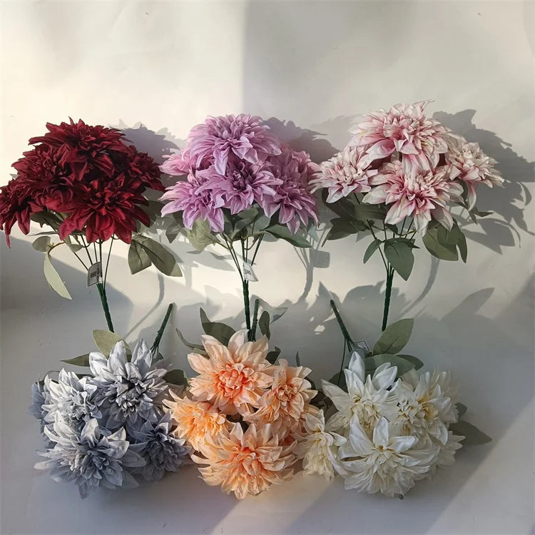 Hot Selling G-2130 Artificial Wedding Decoration Silk Dahlia Daisy Bouquets Flower 7 Heads White Floral Flowers