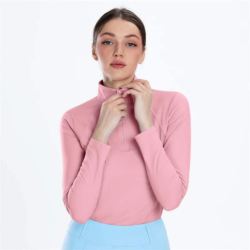 Hot Sale Equestrian Apparel Anti-UV Long Sleeve Tops Half Zip Women's Ride Race Tops Shirts for Female