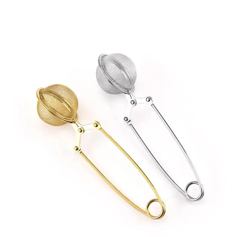 Mesh Coffee Herb Spice Filter Tea Difuser Gold Silver Colored Plated Stainless Steel Tea Strainer Ball Infuser With Handle