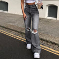 2025 Summer Vintage Logo Waist High Skinny Straight Solid Micro-Jeans European American Wide-Legged Denim Trousers Woven Washed