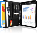 Letter Size A4 Black Leather Padfolio Folder with Zipper Conference Meeting Executive File for Men and Women in Office Use