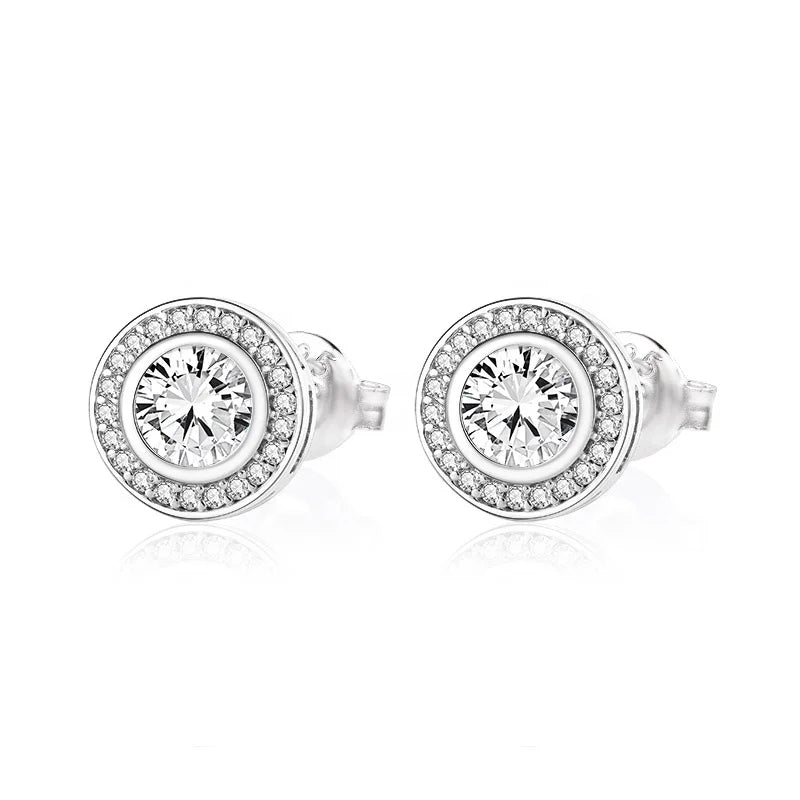 Classic 925 Sterling Silver Small Diamond Stud Earrings Women Jewelry