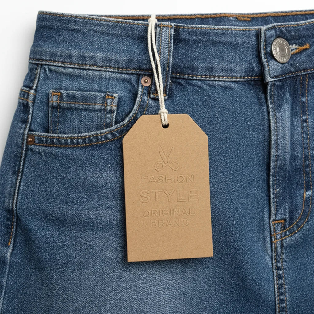 Custom Eco-Friendly Kraft Cardboard Hang Tags with 3D Embossed Logo for Jeans Swing Clothing Shoes & Bags