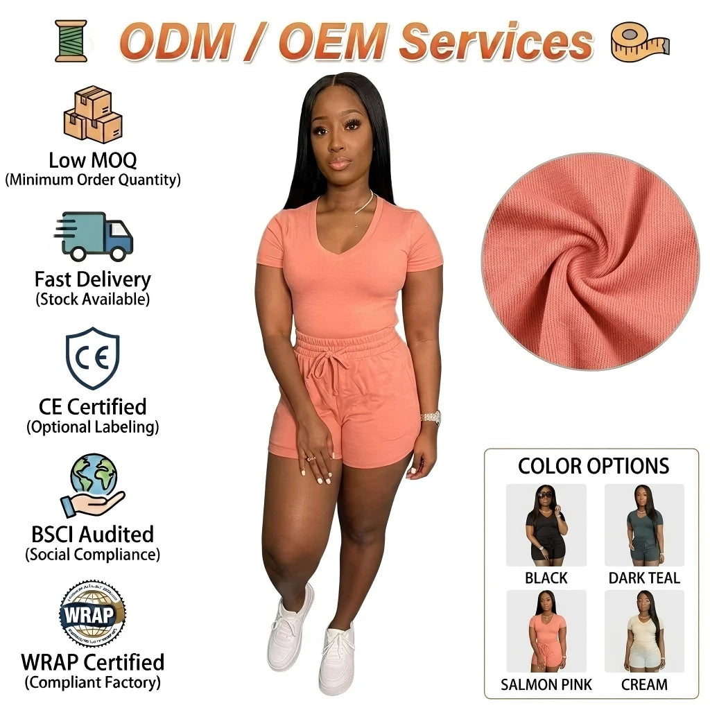 Blank Sweat Suits Custom logo Women Sets Summer Outfits Women Plus Size Sweat Suits Two Piece Sweat Shorts Set