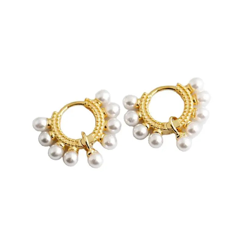 925 Sterling Silver Punk Full Round Pearl Ear Buckle for Women Bohemian Geometric Party Hoop Earrings Jewelry Gift