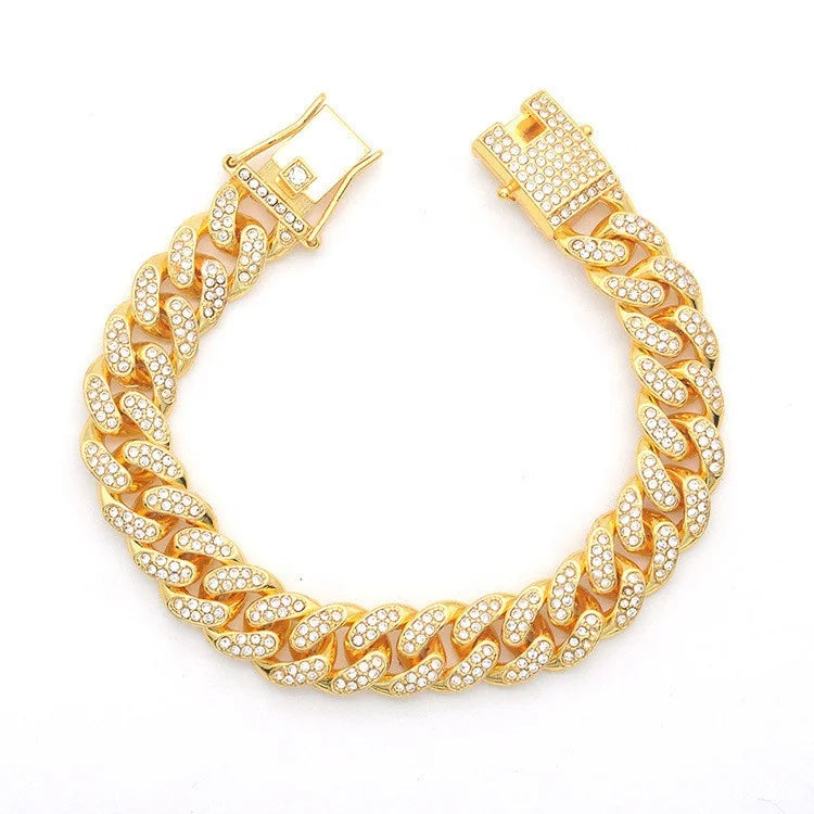 Fashion 13mm Full Diamond Thick Choker Men Women Alloy Silver Gold Miami Cuban Chain Luxury Design Rhinestone Necklace Jewelry