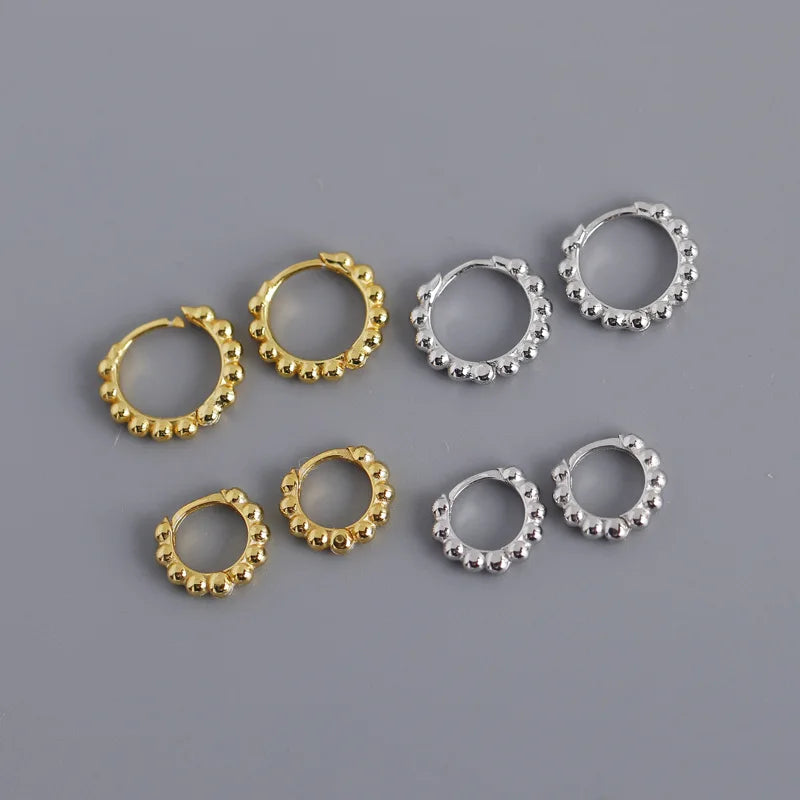 Fashion Earrings Trendy 925 Sterling Silver Ball Bead Hoop Earrings Set for Women With 18K Gold Plated Jewelry Wholesale