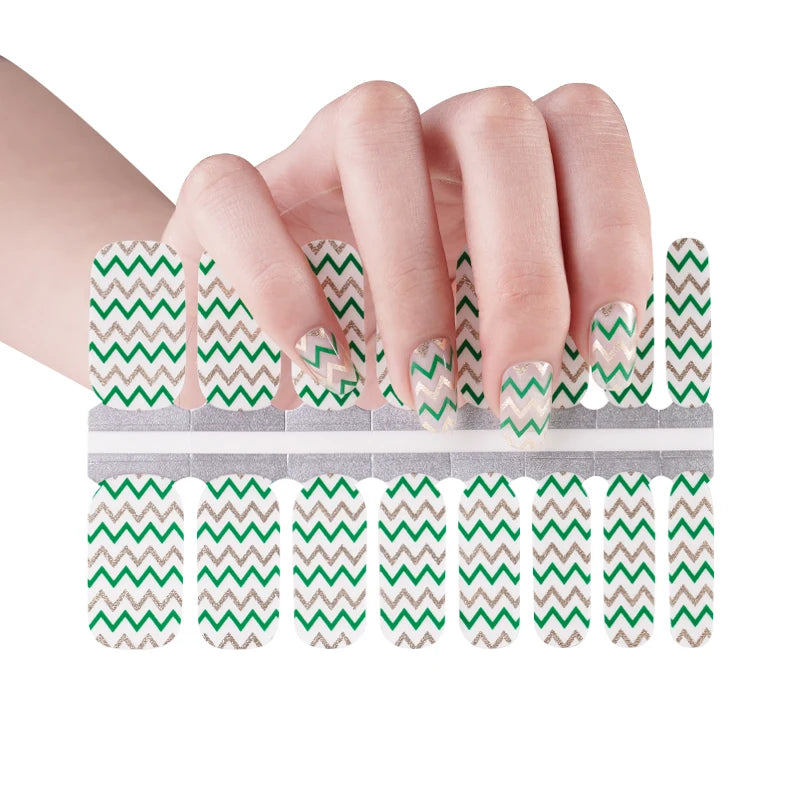 2026 Huizi Non-toxic Popular Green Pattern Fashion Custom Nail Polish Wraps