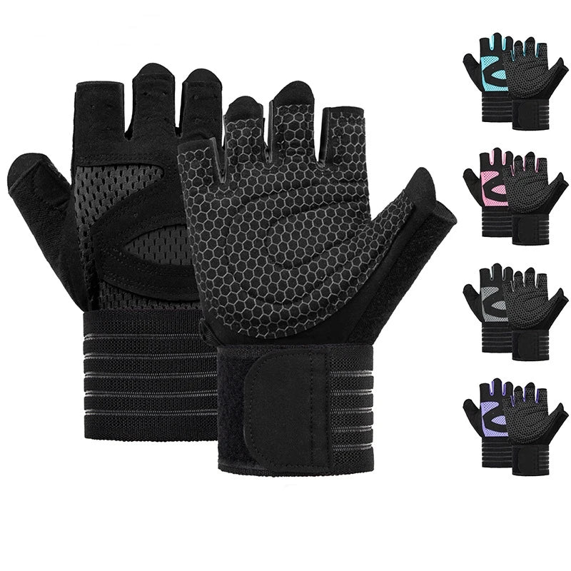 Customized Logo Breathable Half-Finger Fitness Gloves with Wrist Wraps Non-Slip Weight Lifting Gloves