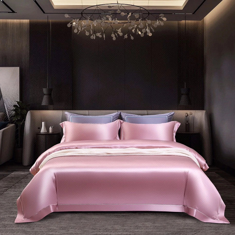 Wholesale Solid Color 100% Mulberry Silk Quilt Cover Top Luxury Bed Sheet pink Bedding Set