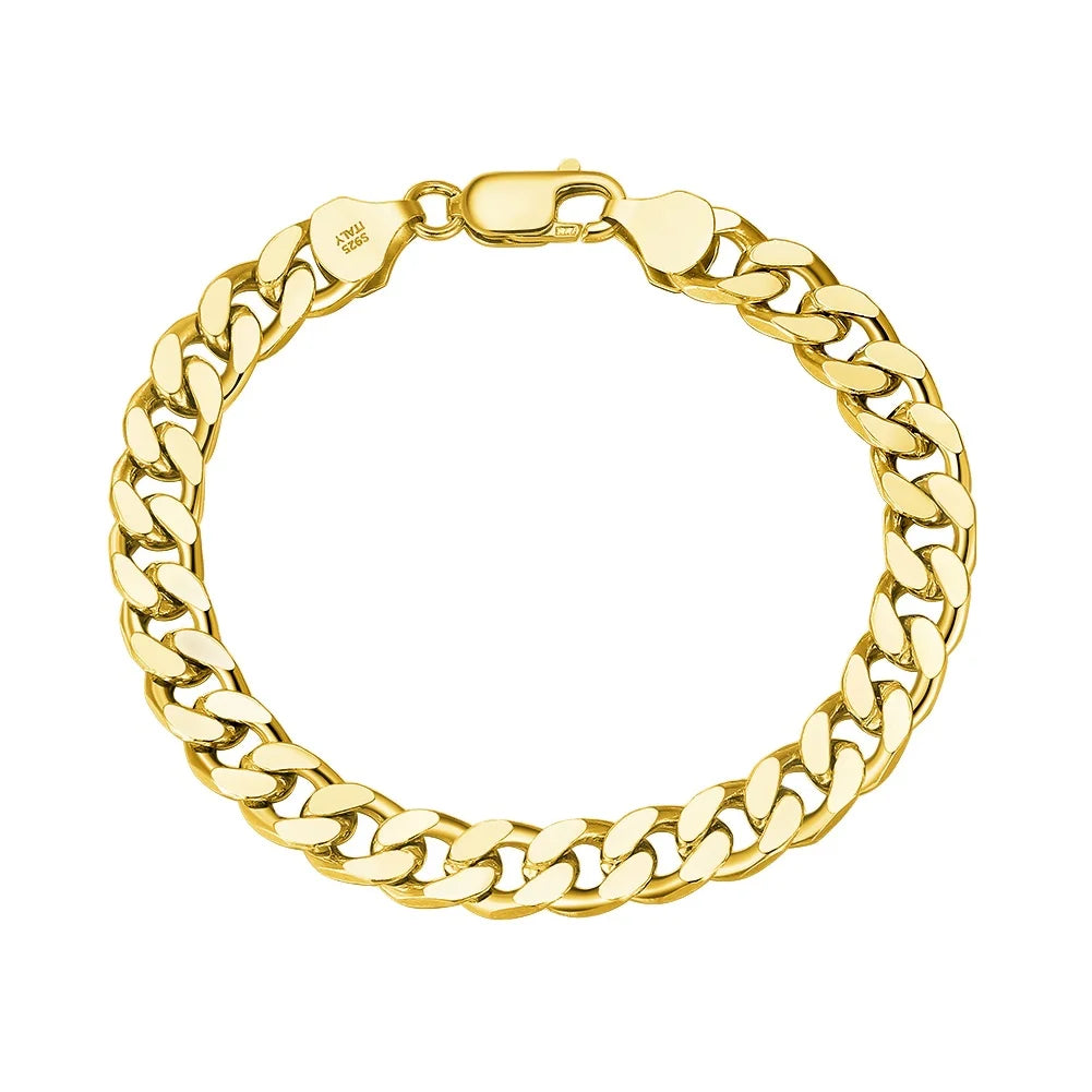 RINNTIN SB105 18K Gold Plated 5mm 925 Sterling Silver Bracelets Curb Cuban Link Chain Jewelry Bracelet