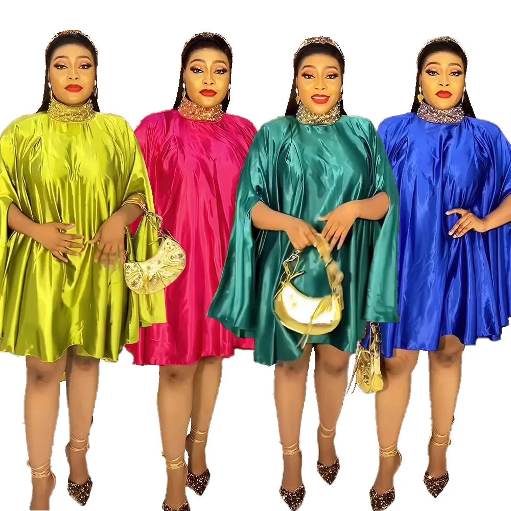 Cheap Summer Dresses for Women Rayon Kitenge Short Dress Designs Standing Collar Rhinestone African Skirt