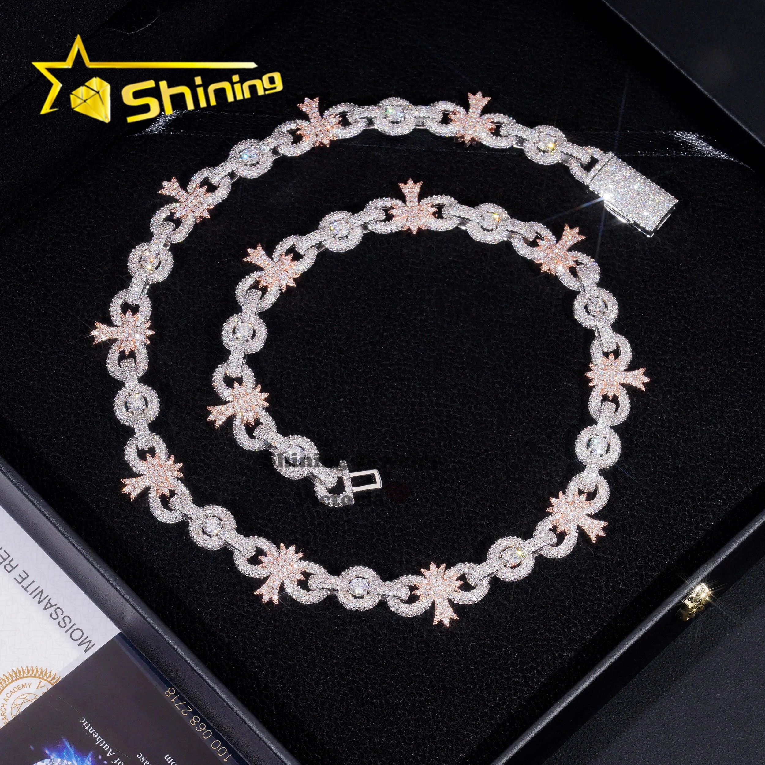 13MM Hip Hop Custom Jewelry Moissanite Necklace 925 Sterling Sliver Diamond Iced Out Cross Infinity Link Chain Cuban Chain