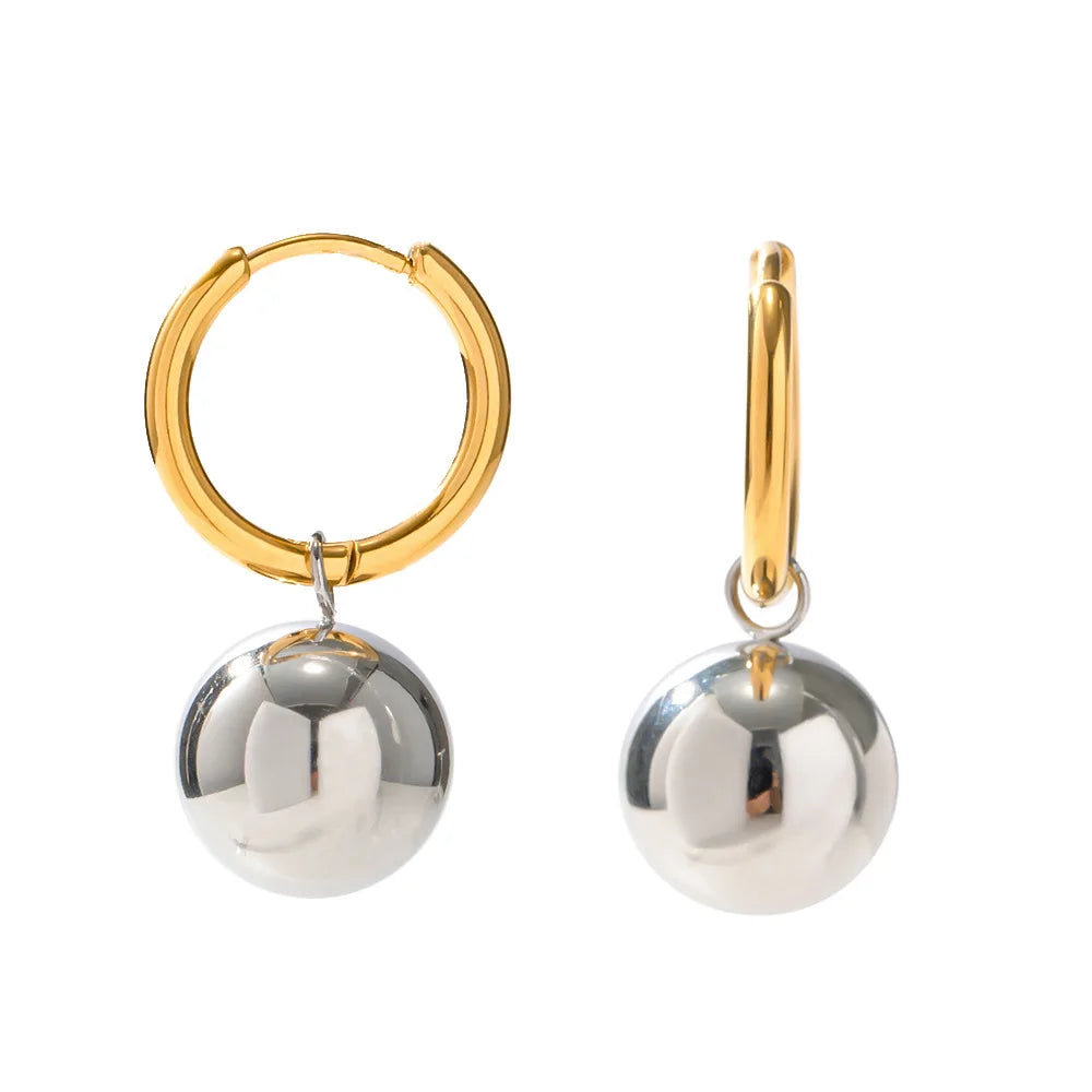 Simple Style Stainless Steel Simple Solid Ball Geometry Pendant Gold Plated Hoop Earrings