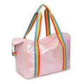 New Designer Rainbow Color Travel Duffel Bag Tote Women Handbags Hologram PU Leather Waterproof Duffel Bag for Travel