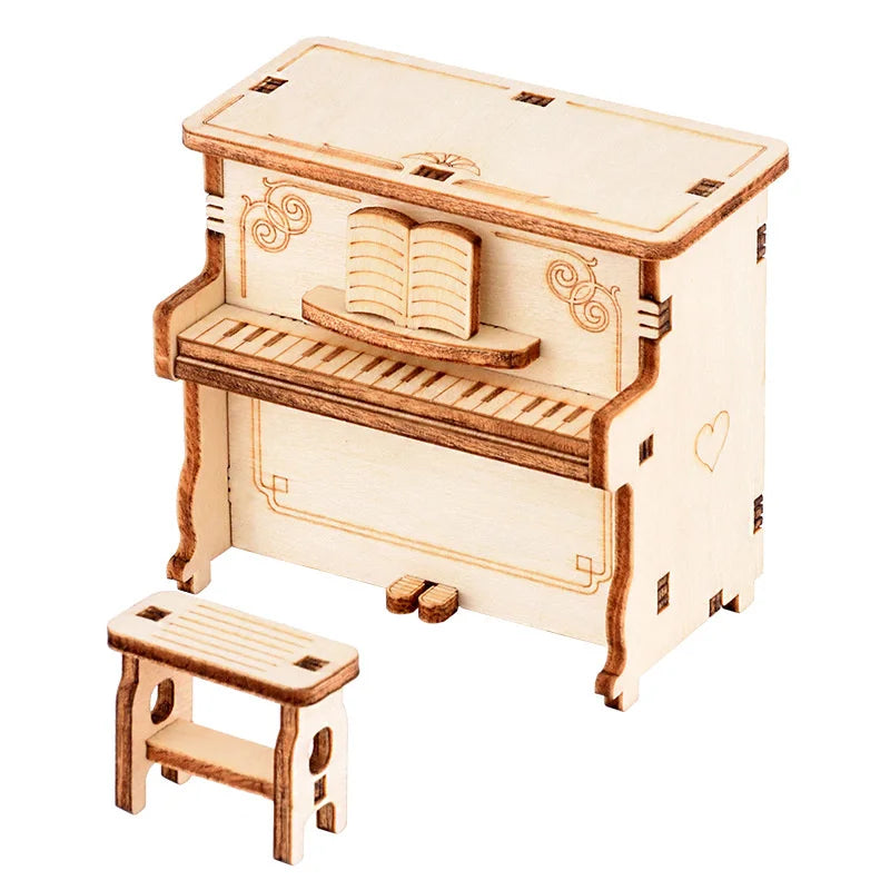 DIY Clockwork Wooden Music Box Upright Piano Clockwork Music Box