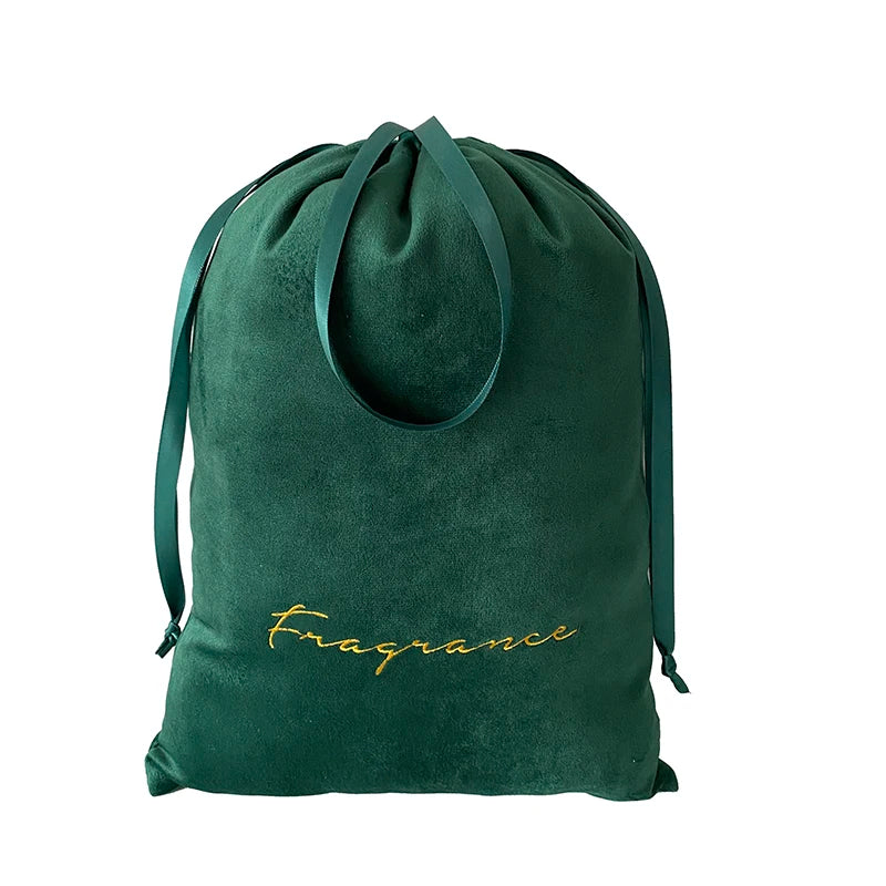 Custom Embroidered Logo 12x16 Inch Reusable Drawstring Soft Velvet Fragrance Tote Bags