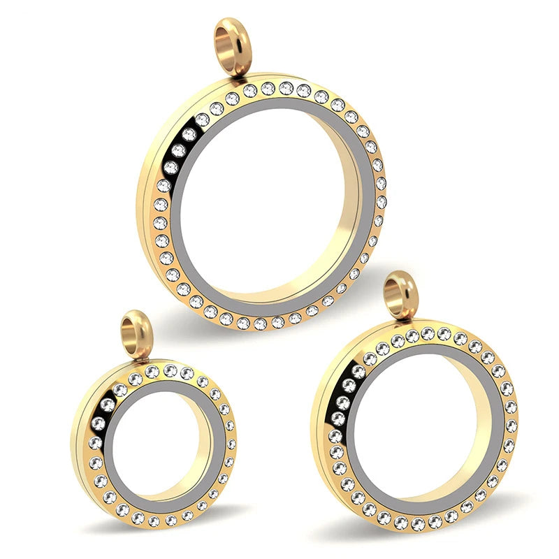 Screw Design Crystal Living Memory Photo Locket Pendants Gold Gold Plated Stainless Steel Glass Locket Necklace Pendant