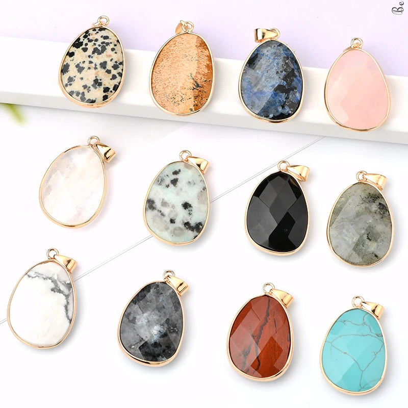 Irregular Hand Cut Faceted Crystal Stone Drop Pendant Gold Color Bezel Hand Faceted Crystal Drop Pendant