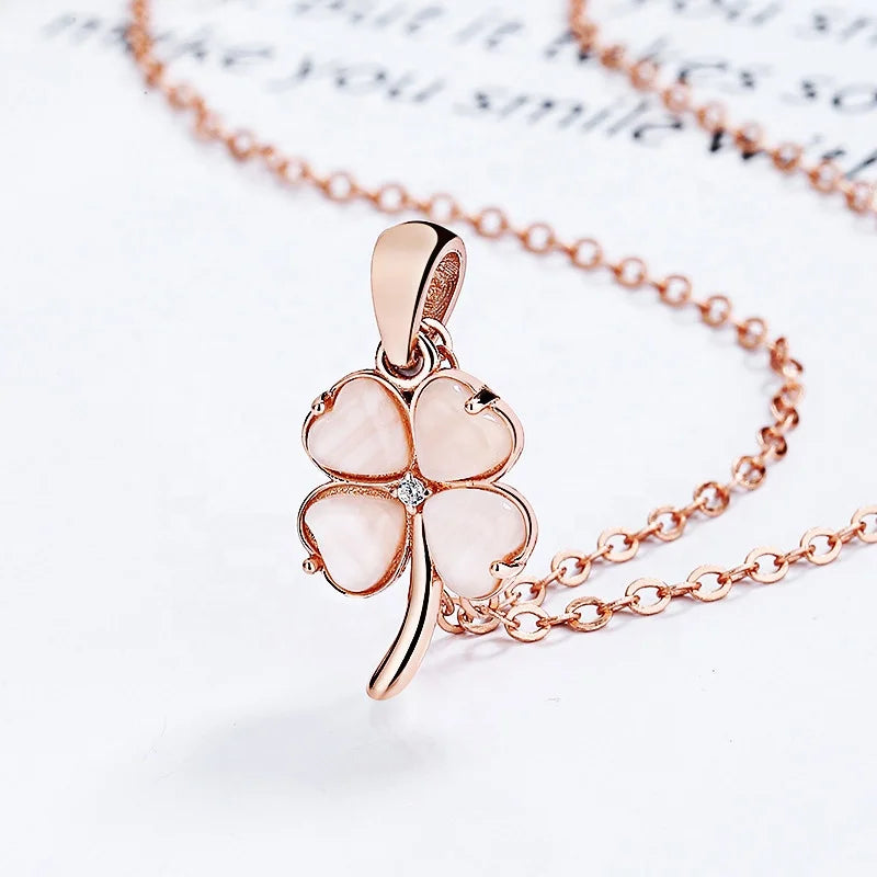 Custom Gemstone 925 Sterling Silver Four Leaf Clover Flower Charm Necklace Set for Women Engagement Party Jewelry Jade Pendant