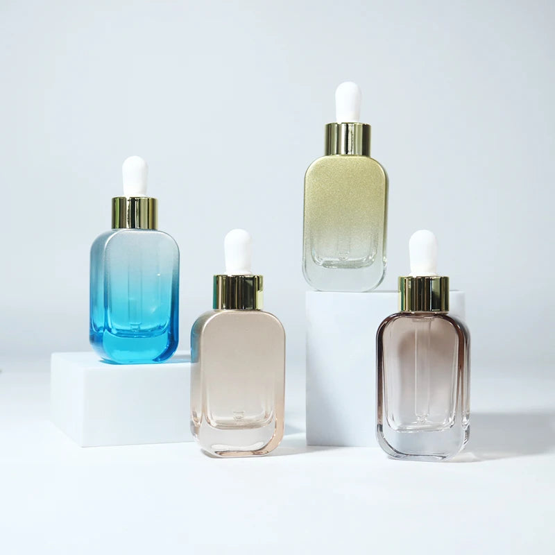 Luxury Custom Clear 30ml Dropper Bottle Hair Essence Oil Dropper Glass Bottle Essential Oil Serum Gradient Glass Dropper Bottle