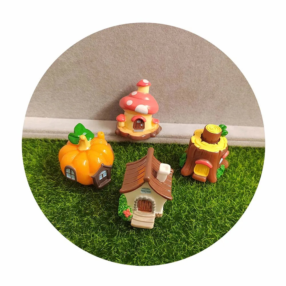 Kawaii Miniature Forest House Resin Mini Mushroom Stump House Models Dollhouse Fairy Garden Crafts Home Car Decorations