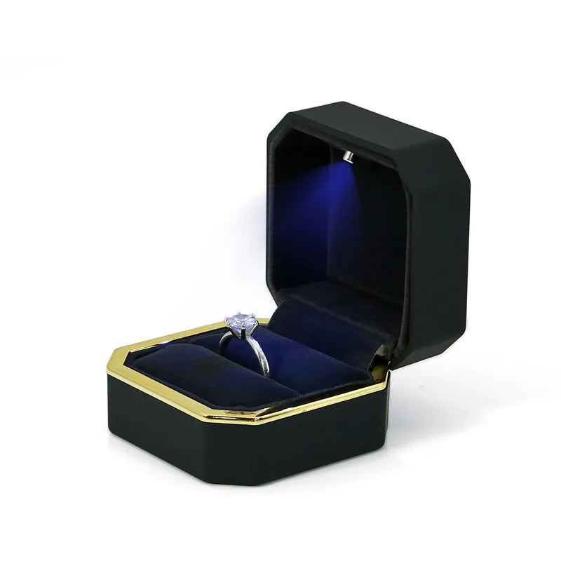 Customized LED Light Black Jewelry Boxes for Earrings Rings Necklaces Premium Gift Packaging Ring Box