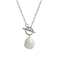 Women's 925 Sterling Silver 18K Gold Plated Water-wave Chain Toggle Clasp Necklace Irregular Baroque Pearl Pendant