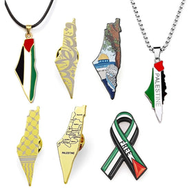 Metal Palestine Sticker Custom Map Logo Palestine Flag Pin Handala Brooch Europe Gold Plated Gift Promotion Folk Art Qatar Pin