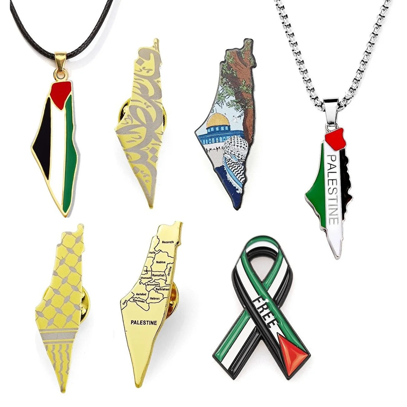 Metal Palestine Sticker Custom Map Logo Palestine Flag Pin Handala Brooch Europe Gold Plated Gift Promotion Folk Art Qatar Pin