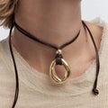 2024 New Arrival Fashion Jewelry Women Leather Long Code Circle Necklaces Pendants Geometric Gold Collar Women Necklaces Chokers