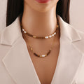 New Retro Women Jewelry Gold Plated Stainless Steel Chains Freshwater Pearl Natural Tiger Eye Beads Choker Necklaces for Girls