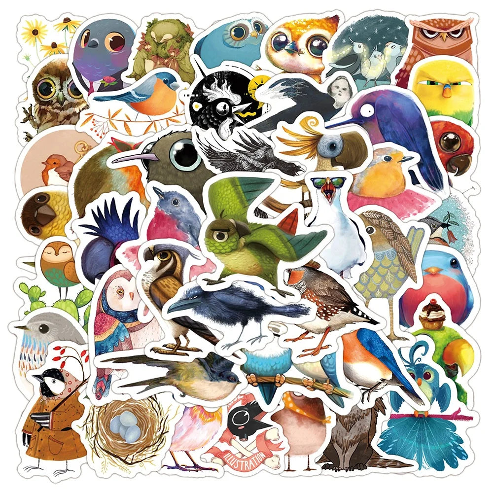 50Pcs Fairy Tale Cartoon Animal Cute Bird Lark Parrot Stickers for Children Kids Gifts Paper Decals Waterproof Sticker
