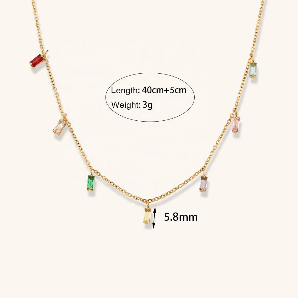 Dingran 2025 Summer Fine Jewelry Sets Stainless Steel  Colorful Zircon Necklace Bracelet