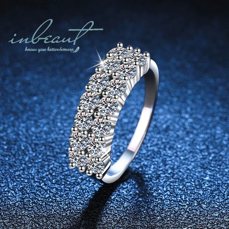 Silver 925 Original Total 2 Carat Round Brilliant Cut Pass Diamond Test Boule Rows D Color Moissanite Ring Women Fine Jewelry