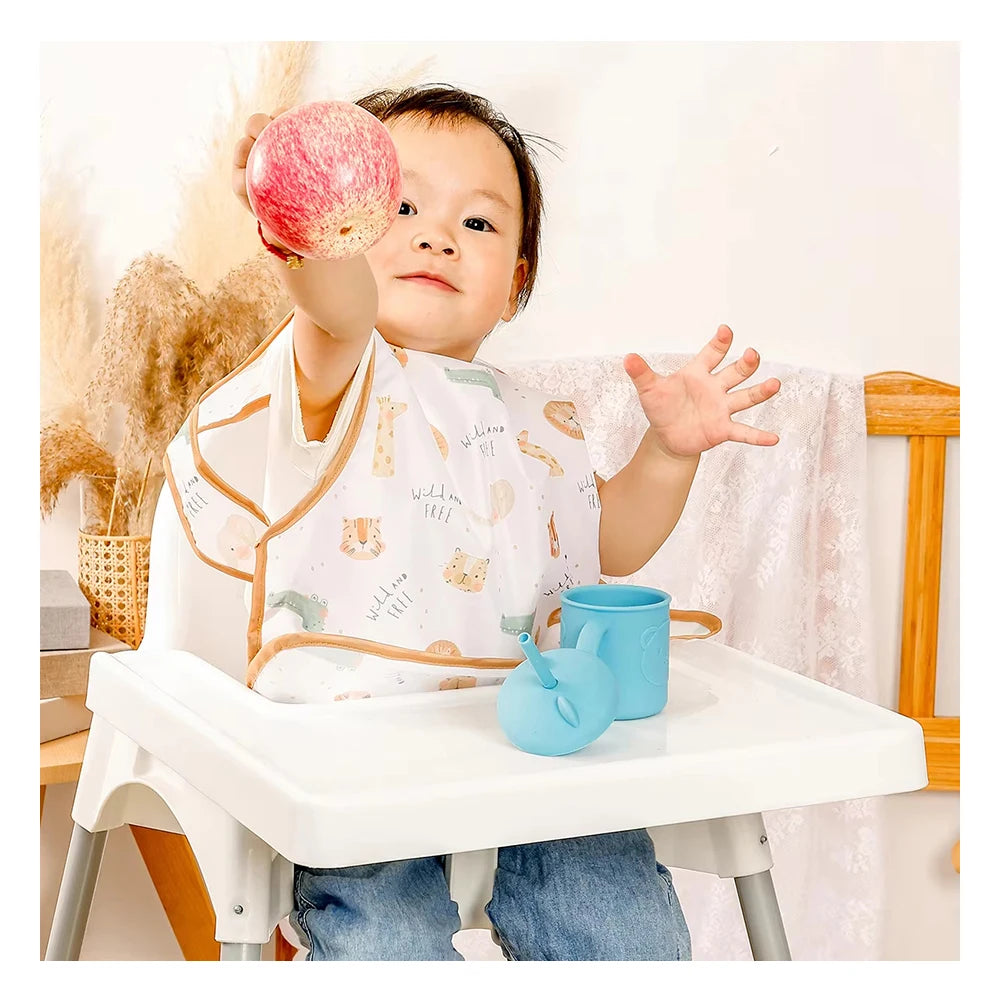 Happy Flute Reusable Baby Bibs Soft Polyester Print Feeding Bib with Convenient Hook Loop Design Bib Waterproof Easy to Clean