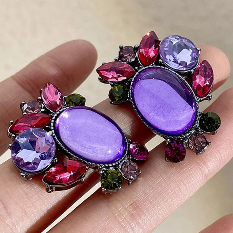2023 New Arrival Fashion Jewelry Fashionable Purple Vintage Earrings Retro Oval Custom Geometric Gold Stud Earrings for Women