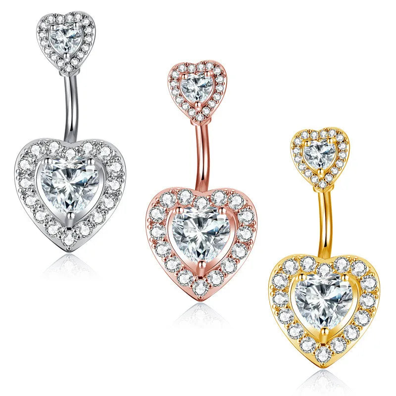 Double Love Heart Navel Rings Belly Button Body Piercing Jewelry Bulk Wholesale Lots