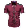 New Men's Punk Gothic Style Rivet Short Sleeved Shirt Black Performance Costume for Stage Party