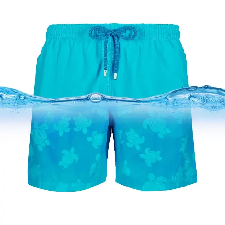Gelan Custom Logo Printing Designer for Men Fabric Changing Water Reactive Swim Shorts