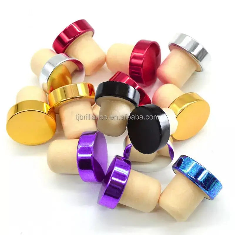 Custom Laser Engraving Logo Portable Waterproof Champagne Wooden Bar Top Cap T Shape Synthetic Black Cork Bottle Stopper