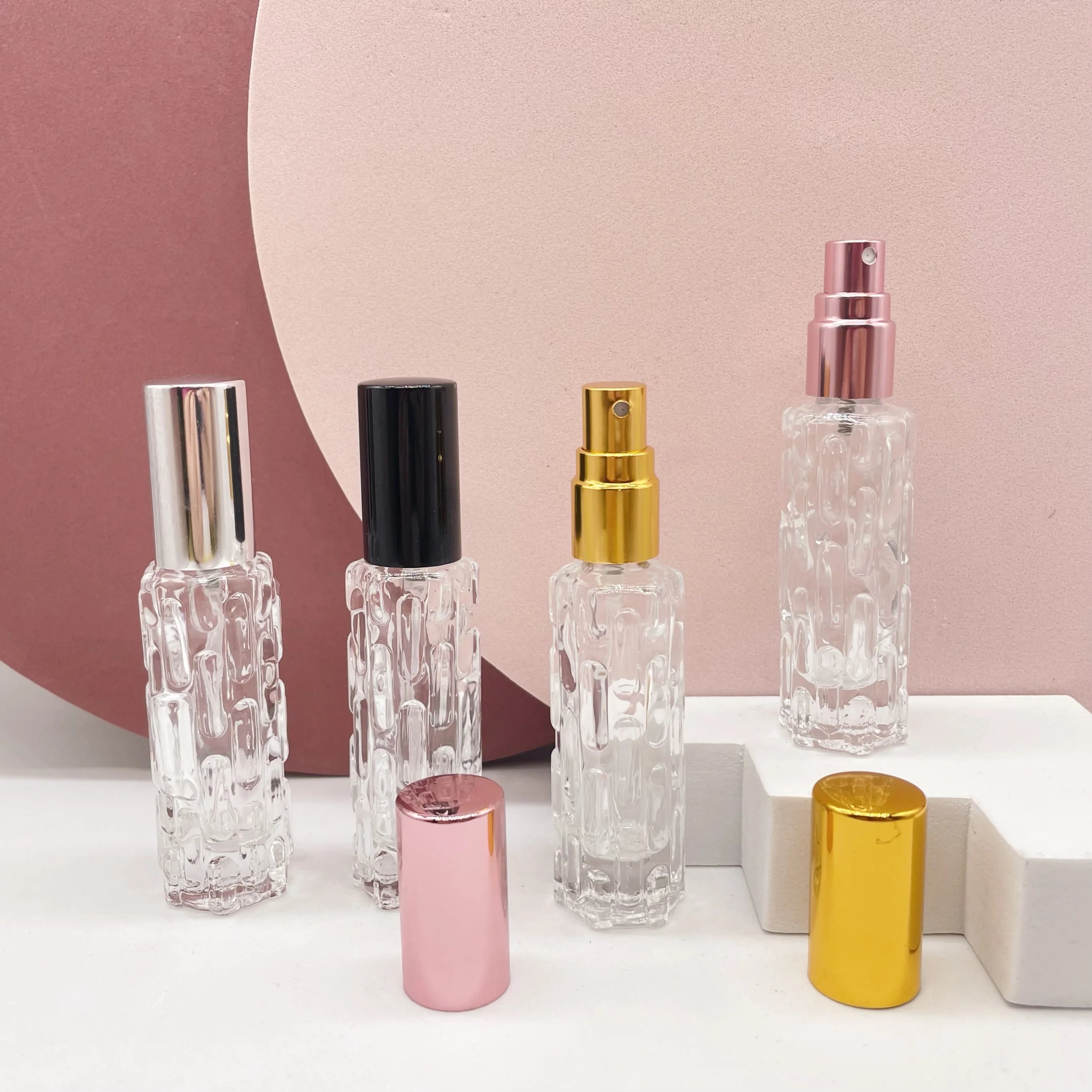 STOCK 10ml Clear Round Metal Cap Spray Pump Refillable Glass Perfume Bottles