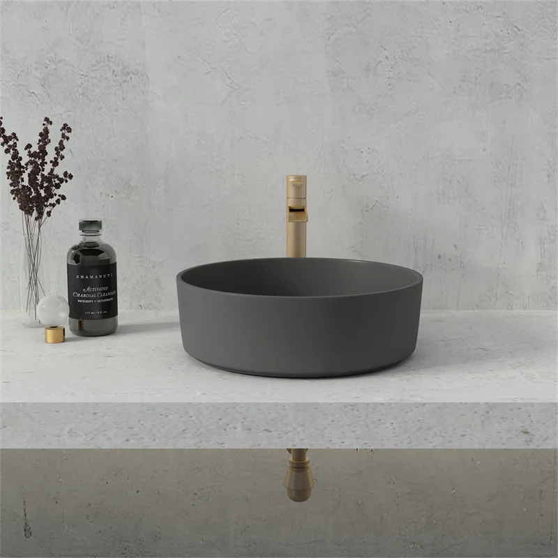Industrial Style Round  Light Gray Cement Wash Basin Bathroom Counter Top Basin Concrete Sinks