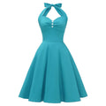 Vintage Dresses 50s 60s for Woman Retro Cocktail Party Halter Solid Dress